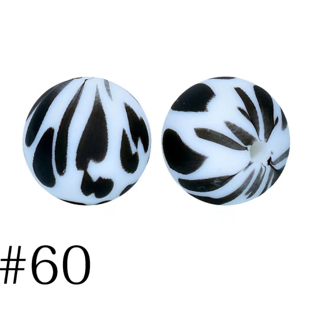 Cow Printed Round Silicone Beads Number 60