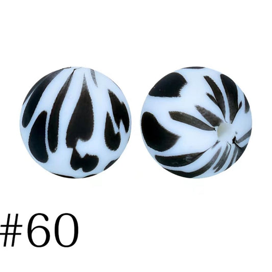 Cow Printed Round Silicone Beads Number 60