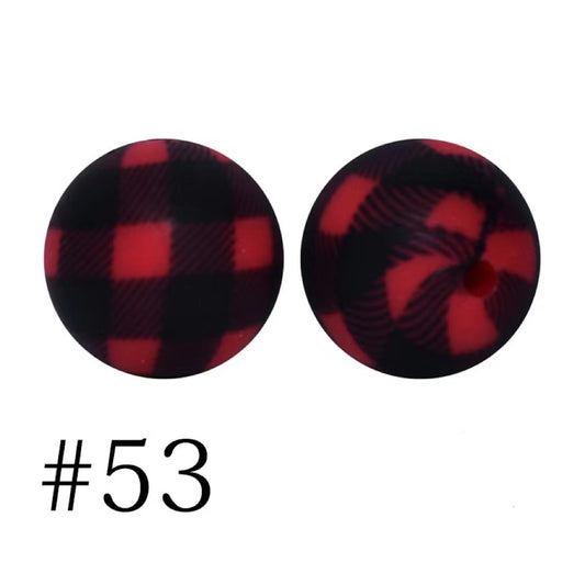 Red Cubes on Black Printed Round Silicone Beads Number 53