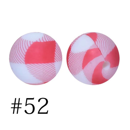 Printed Buffalo Plaid Red White Silicone Beads Number 52