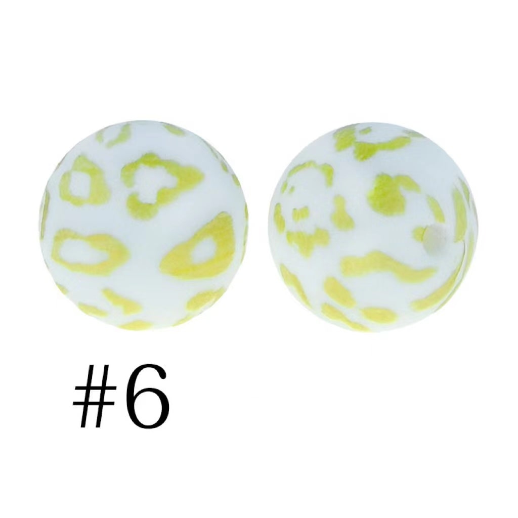 Cute Round Gold Jaguar Printed Silicone Beads Number 6