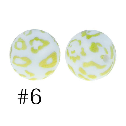 Cute Round Gold Jaguar Printed Silicone Beads Number 6