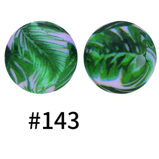 Printed Palm Tree Leaves Silicone Beads Number 143