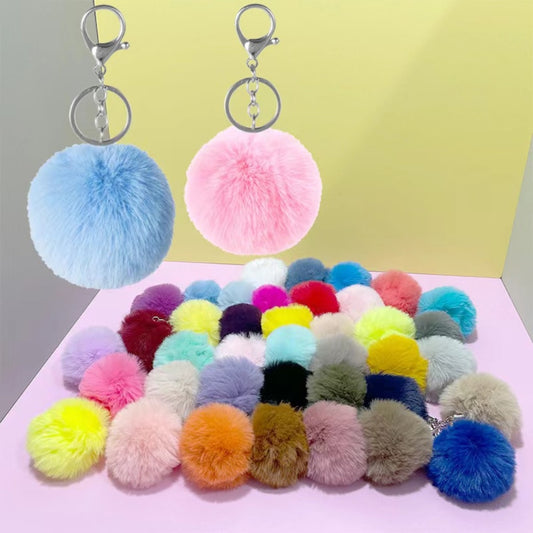 Elastic Loop Fluffy Pom Pom Balls 8cm, Random Mix, WITHOUT KEYCHAIN