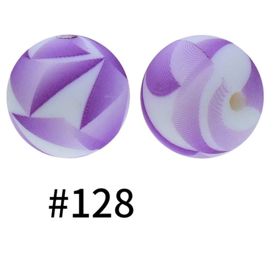 Printed Purple White Pattern Silicone Beads Number 128