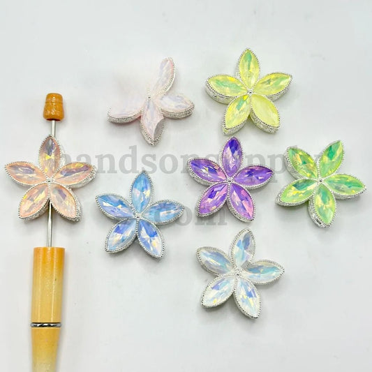 Cute Elegant Fancy Silver Alloy Flower Hollow Large Rhinestone Beads, Random Mix, 33MM