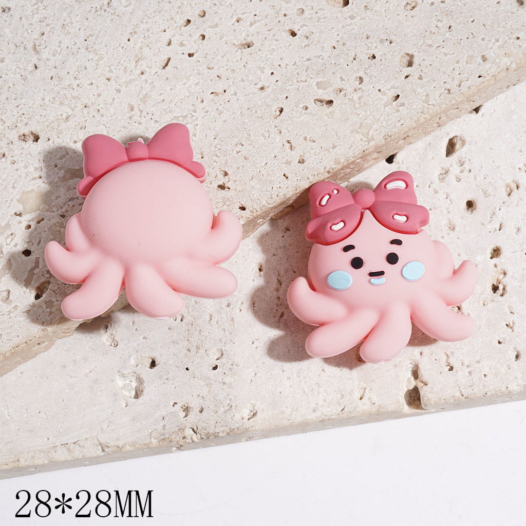 3D Adorable Pink Octopus with a Bowtie on Its Head Silicone Focal Beads, 28*28MM