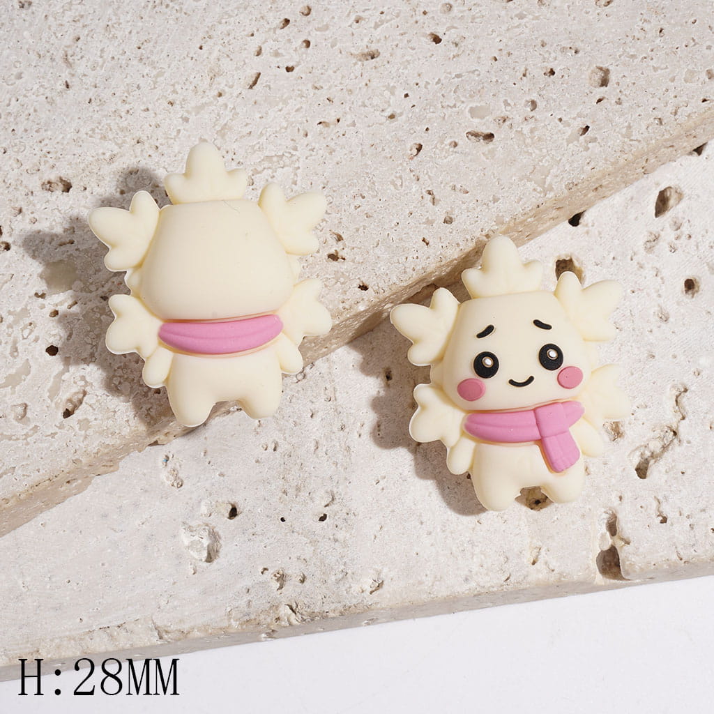 3D Shy Axolotl with Smile Pink Scarf & Cheeks Silicone Focal Beads, 28MM Height