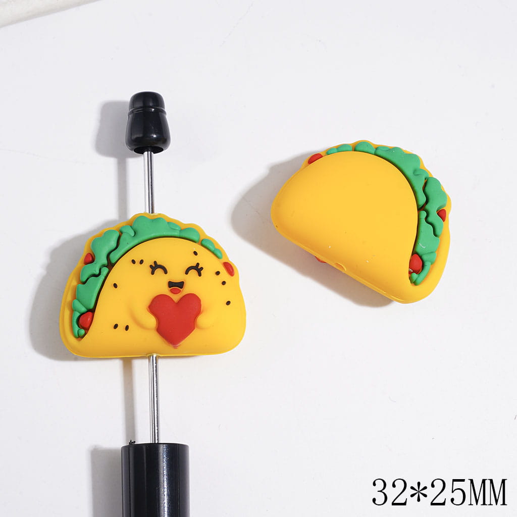 3D Festive Taco Mexico Snack Holding a Red Heart Silicone Focal Beads, 32*25MM