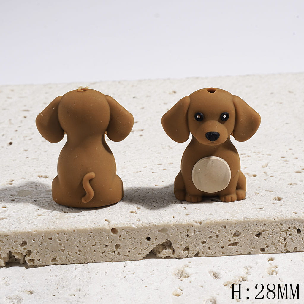 3D Cute Woodland Brown Badger Dog Silicone Focal Bead, 28MM