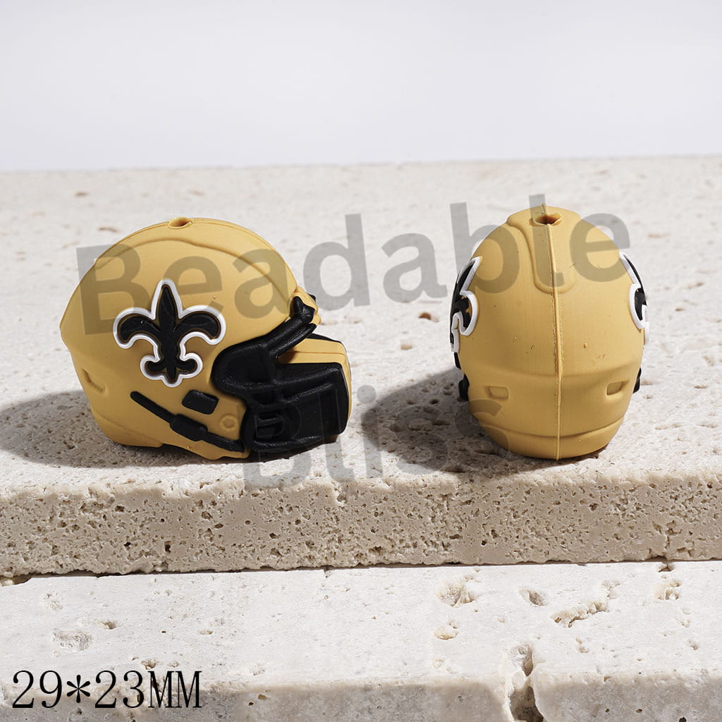 3D Mustard Yellow Helmet Silicone Focal Beads, NOLA Football Team, 29*23MM