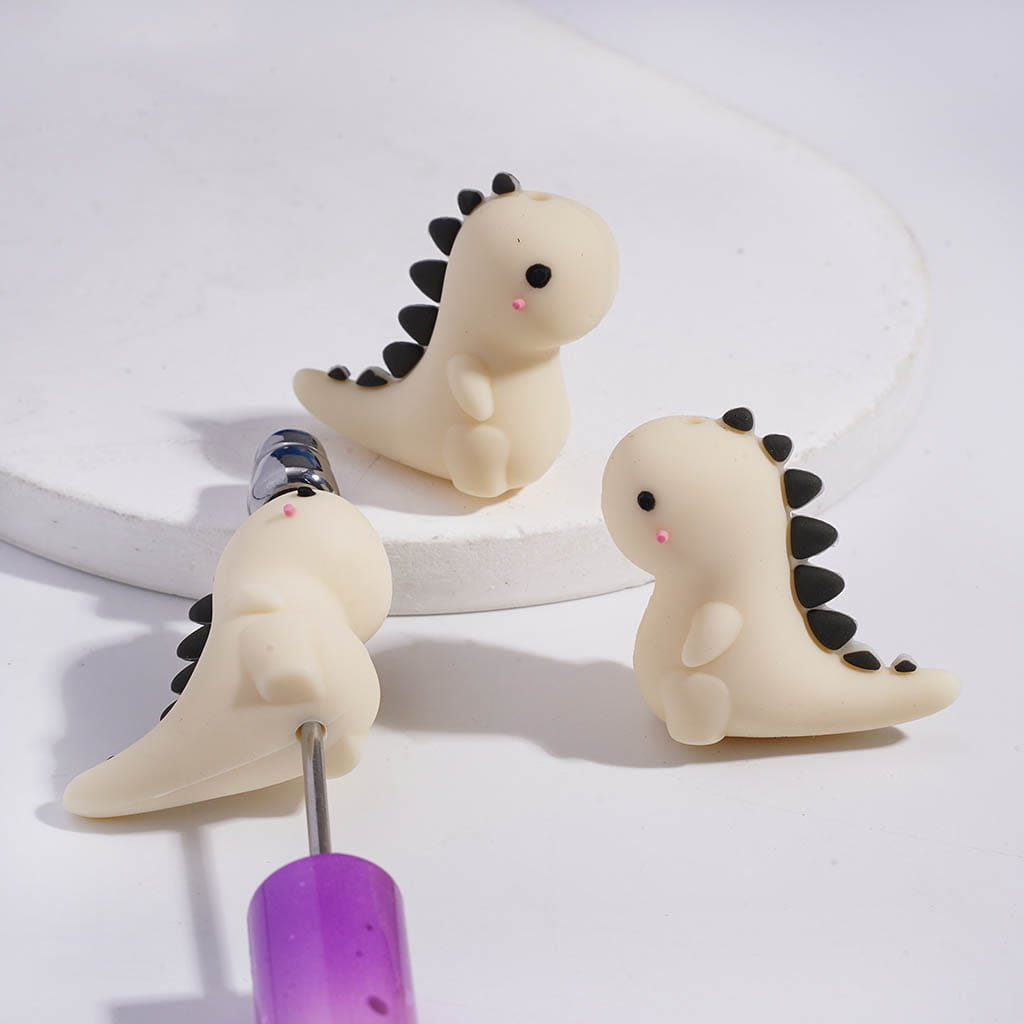 3D Lovely Stegosaurus Dinosaur in Khaki White Colors Silicone Focal Beads