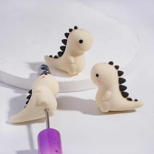 3D Lovely Stegosaurus Dinosaur in Khaki White Colors Silicone Focal Beads