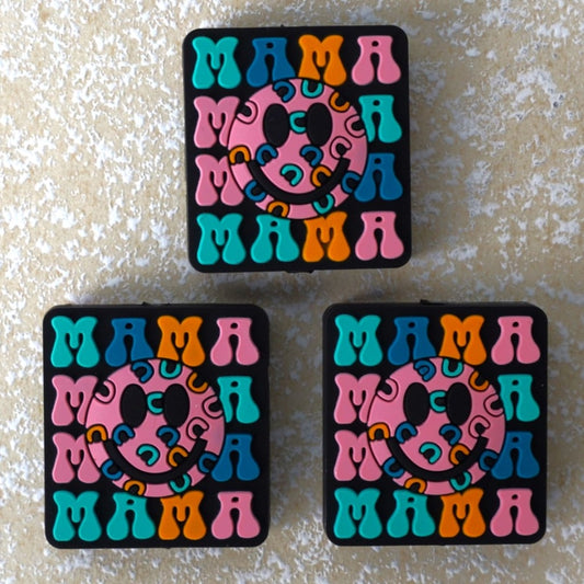 Smile Face Colorful Mama Square Silicone Focal Beads