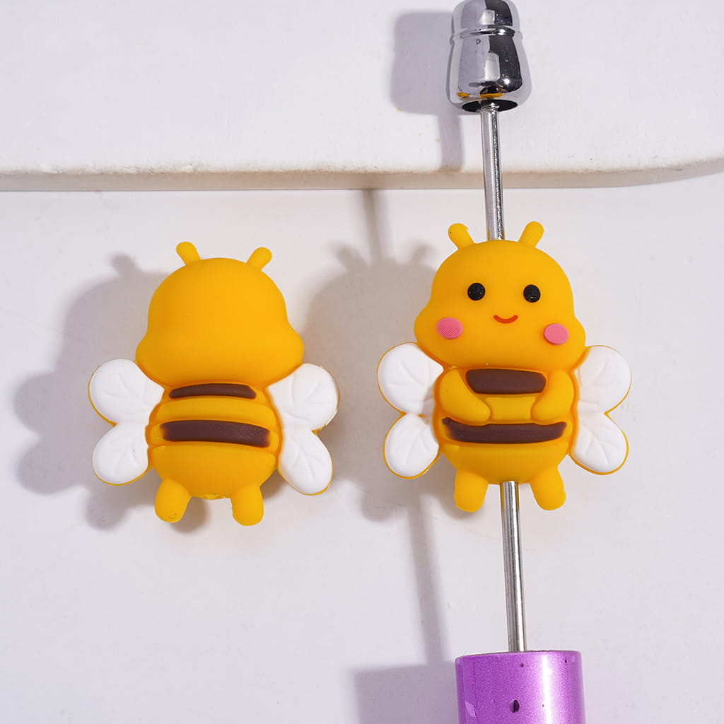 3D Cute Lovely Honeybee Character with White Wings Silicone Focal Beads
