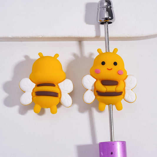 3D Cute Lovely Honeybee Character with White Wings Silicone Focal Beads