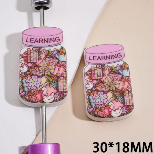Adorable Jar Bottle with Decorative Books, Butterfly, Flowers & Cute Duck Inside Silicone Focal Beads