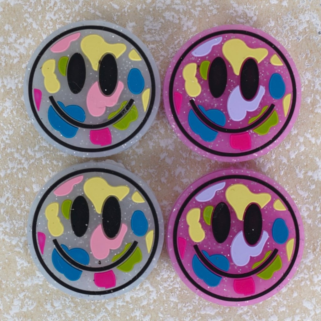 Colorful Spots Round Glitter Smile Face Silicone Focal Beads