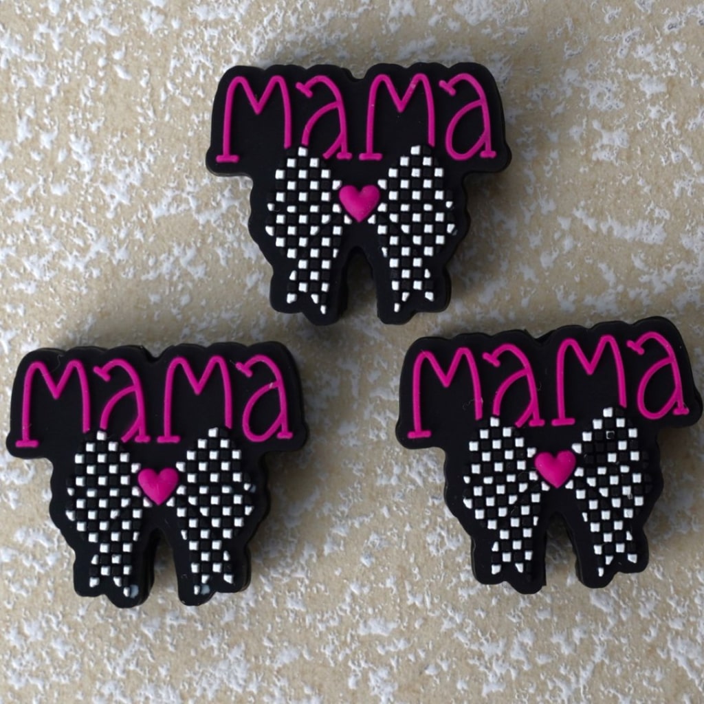 Cute Black-White Bowtie Mother's Day Mama Silicone Focal Beads