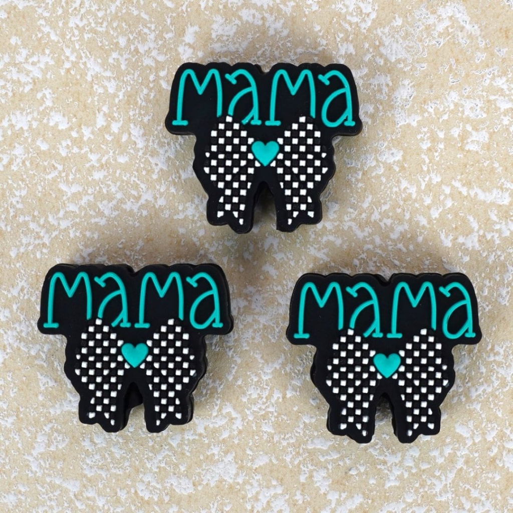 Cute Black-White Bowtie Mother's Day Mama Silicone Focal Beads