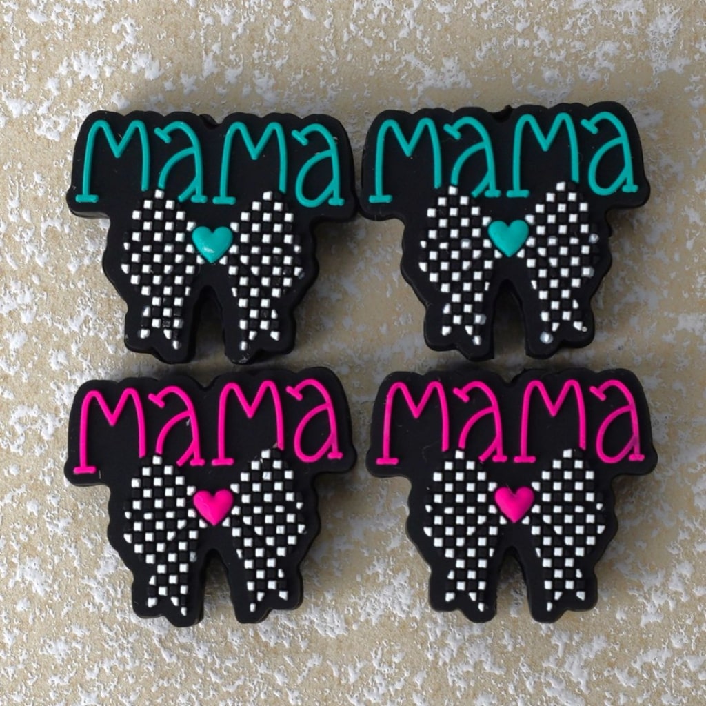 Cute Black-White Bowtie Mother's Day Mama Silicone Focal Beads