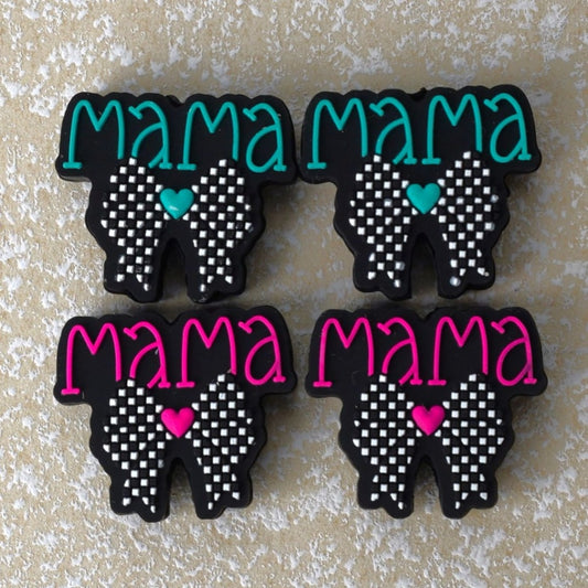 Cute Black-White Bowtie Mother's Day Mama Silicone Focal Beads