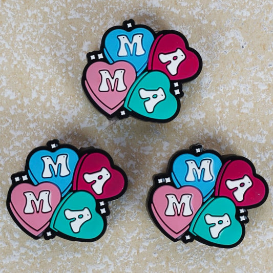 Hearts Mama Mother's Day Colorful Silicone Focal Beads