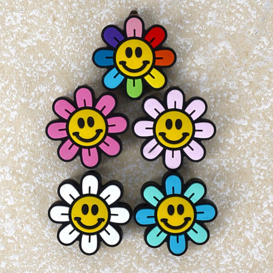Smile Face Colorful Flowers Silicone Focal Beads Random Mix