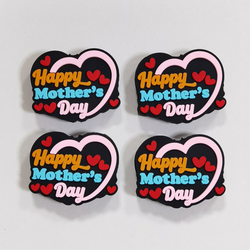 Happy Mother's Day Red Hearts Silicone Focal Beads
