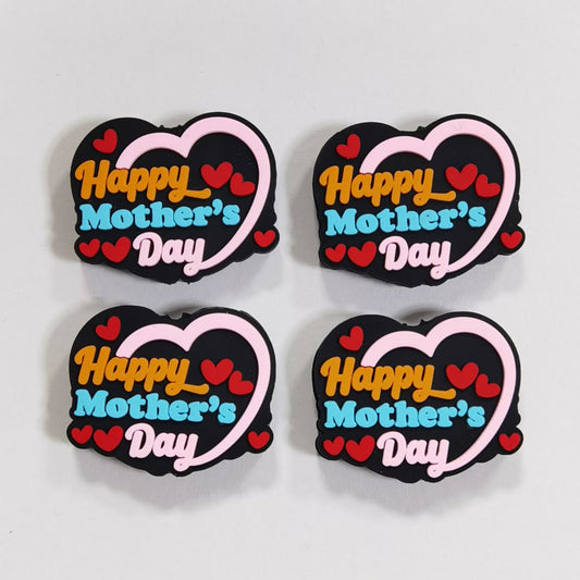 Adorable Happy Mother's Day Red Hearts Silicone Focal Beads