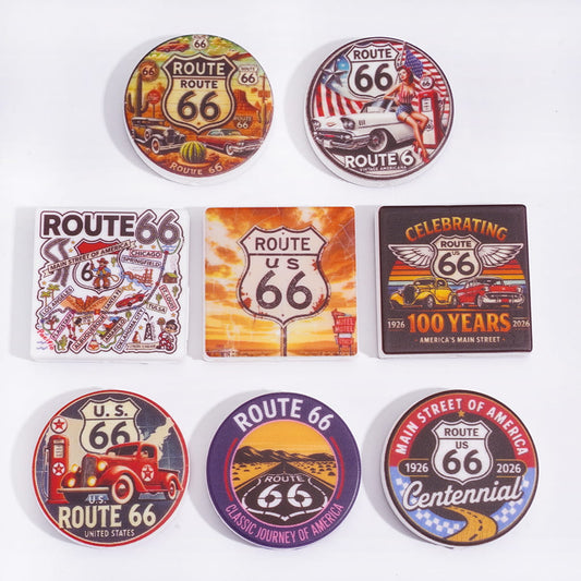 Classic American Route 66 Highway Sign Series Flat Round & Square Shape Silicone Focal Beads