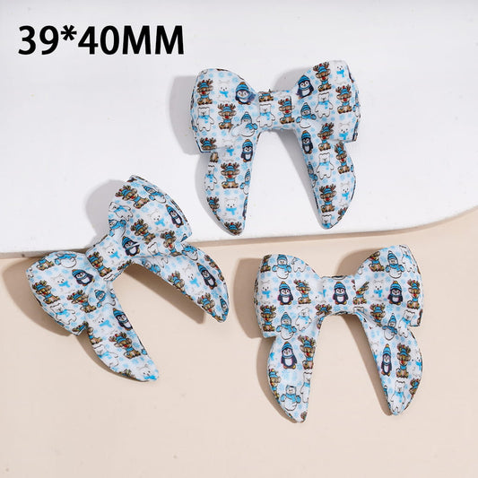 Adorable Soft Bowtie with Winter Snowman, Reindeer, Penguin, Snowflake & Bear Designs Christmas Theme Silicone Focal Beads 40MM