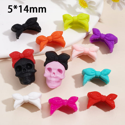 Silicone Focal Beads Mini Bow with Glitter, Random Mix