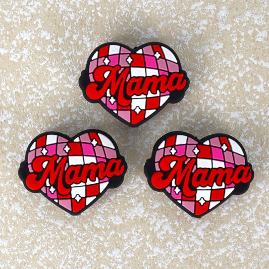 Cute Red Mama Heart Silicone Focal Beads