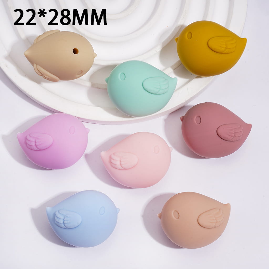3D Adorable Chubby Little Bird Series, Silicone Focal Beads 22*28MM, Random Mix
