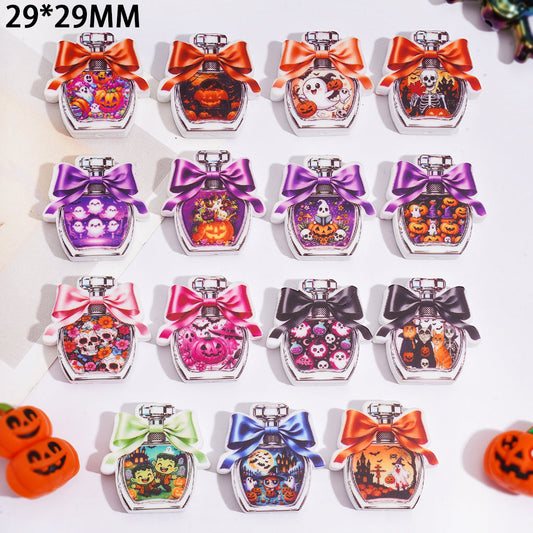 Adorable Perfume Bottle with Bow Halloween Theme Silicone Focal Beads 29*29MM, Assorted Styles, Random Mix
