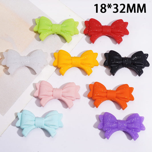Adorable Bowknot Design with Sparkling Glitter Silicone Focal Beads, 18×32MM, Random Mix
