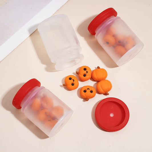 Mini Pumpkin Inside Bottle Design, Halloween Theme, Silicone Shaker Beads, Height 30MM, Random Mix