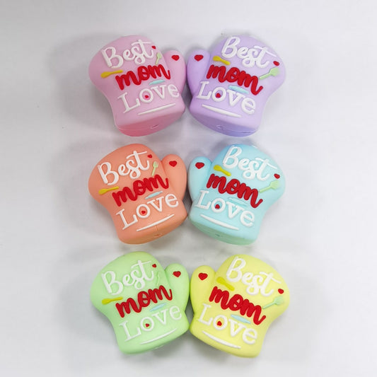Colorful 3D Cute Gloves Mom's Best Love Silicone Focal Beads