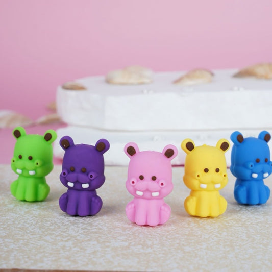 Cute 3D Baby Hippo Silicone Focal Beads, Random Mix