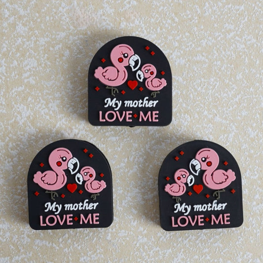 Adorable Flamingo Mom and Baby My Mother Loves Me Silicone Focal Beads