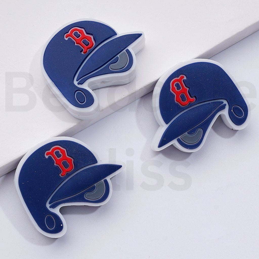 Baseball Cap Hat Boston Red So Team Silicone Focal Beads