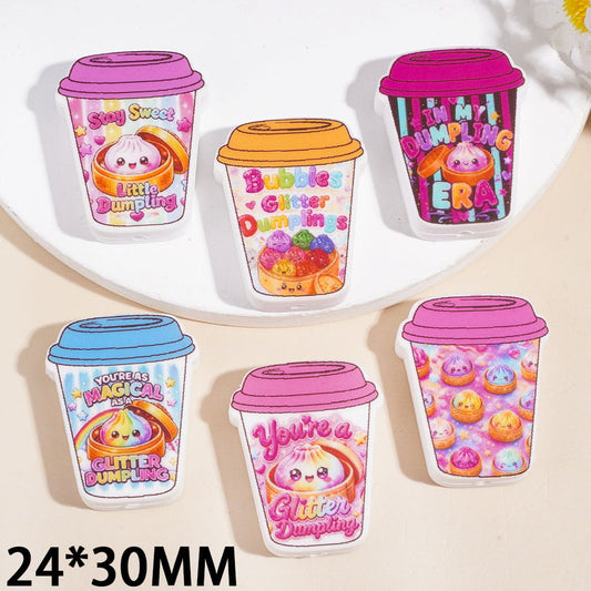Cute Dumpling Tumbler Theme Coffee Cup Neon Silicone Focal Beads 24*30MM Random Mix