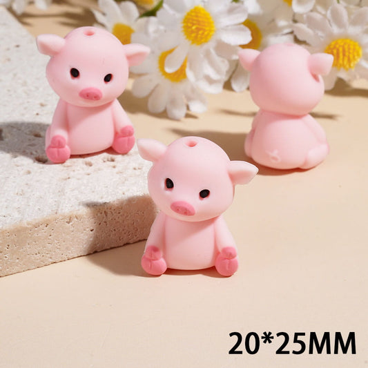 3D Little Cute Pink Baby Piggie Animal Theme Silicone Focal Beads, 20*25MM