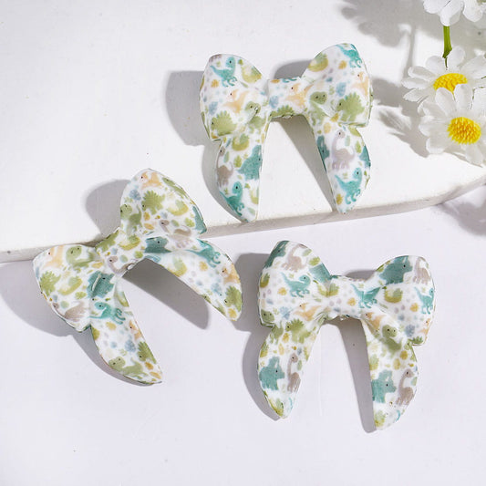 3D Cute Dinosaur Safari Series Prints Bowtie Silicone Focal Beads, 40MM