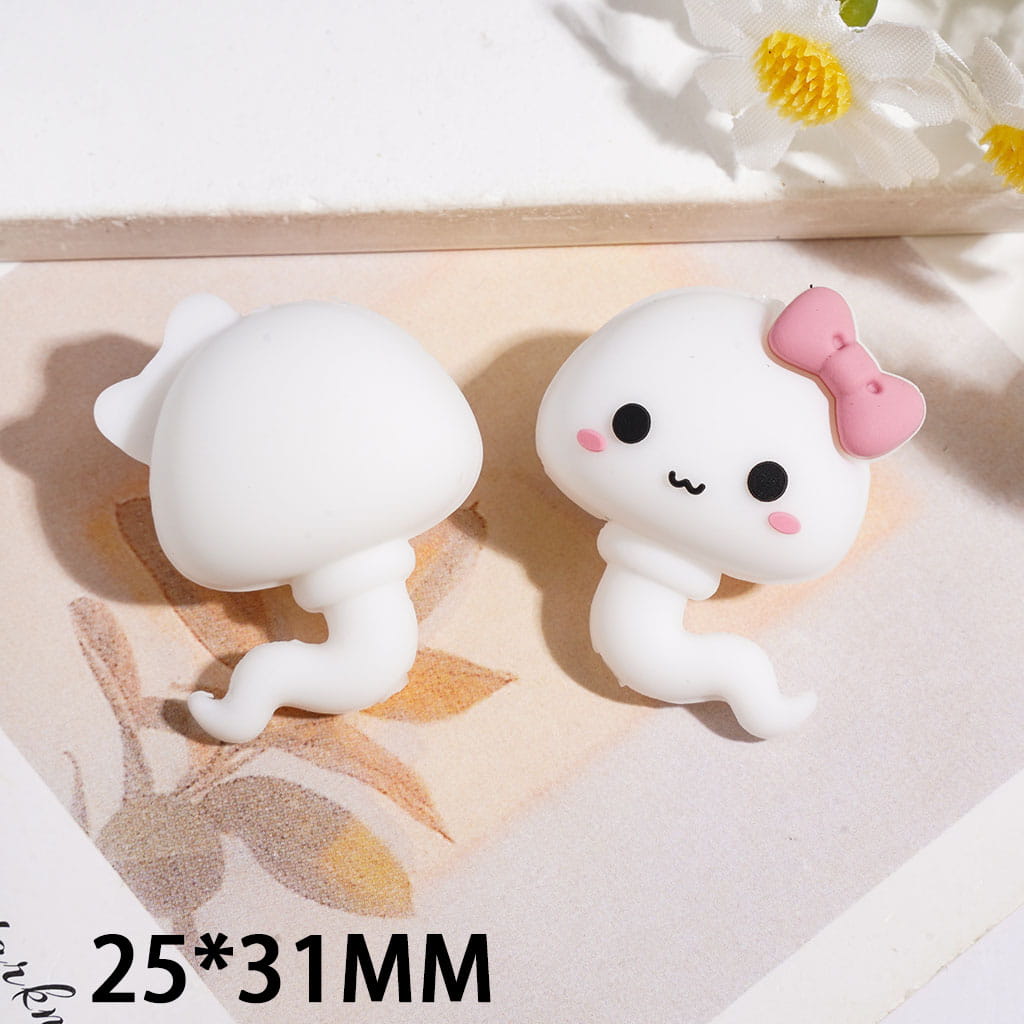 3D Silicone Focal Beads Cute Snake with Pink Bowtie, 25*31MM