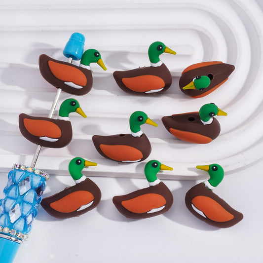 Silicone Focal Beads 3D Mandarin Duck with Green on Head