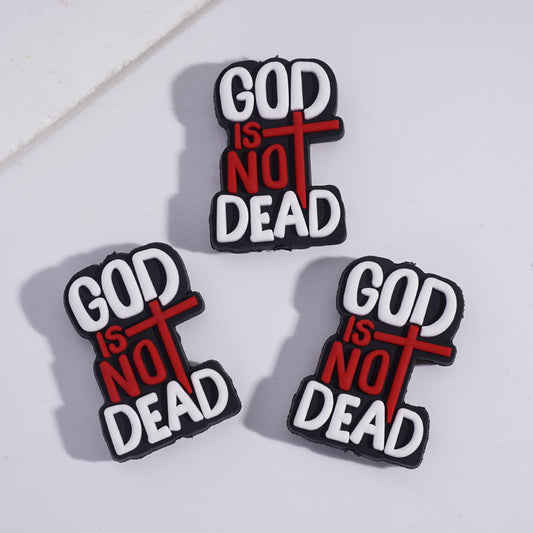 Religion Theme with Text "GOD IS NOT DEAD" and Red Cross Silicone Focal Beads
