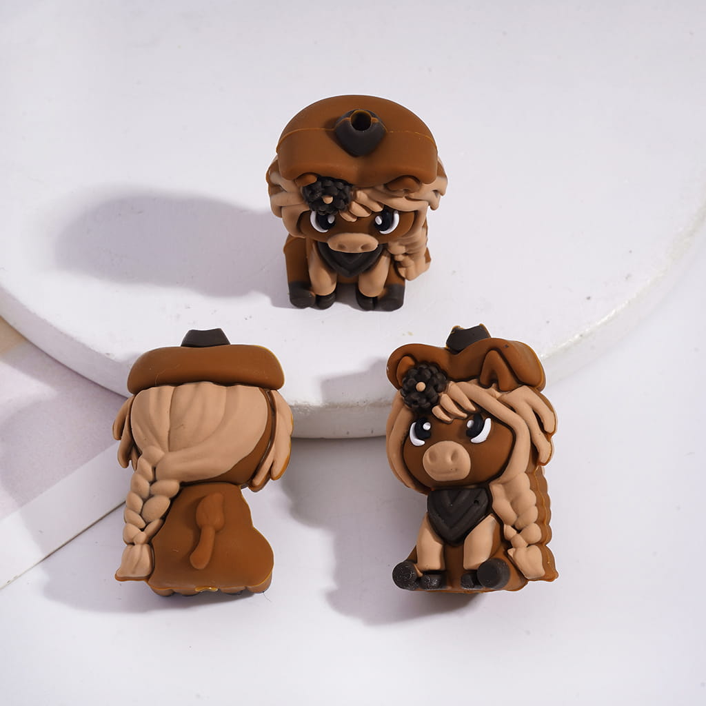 3D Brown Horse with Plaited Mane Silicone Focal Bead