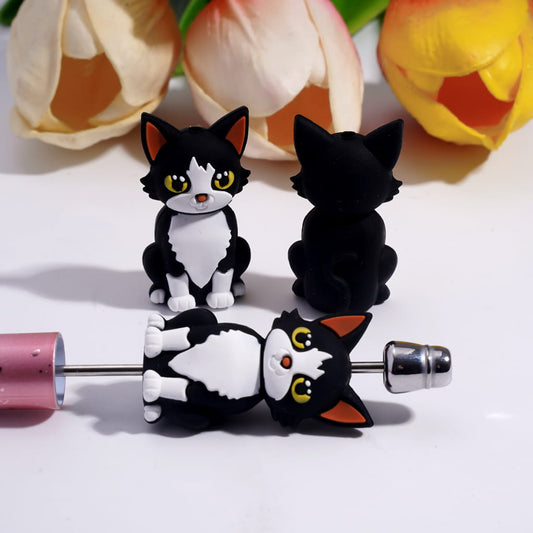 3D Sitting Black & White Cat Silicone Focal Beads